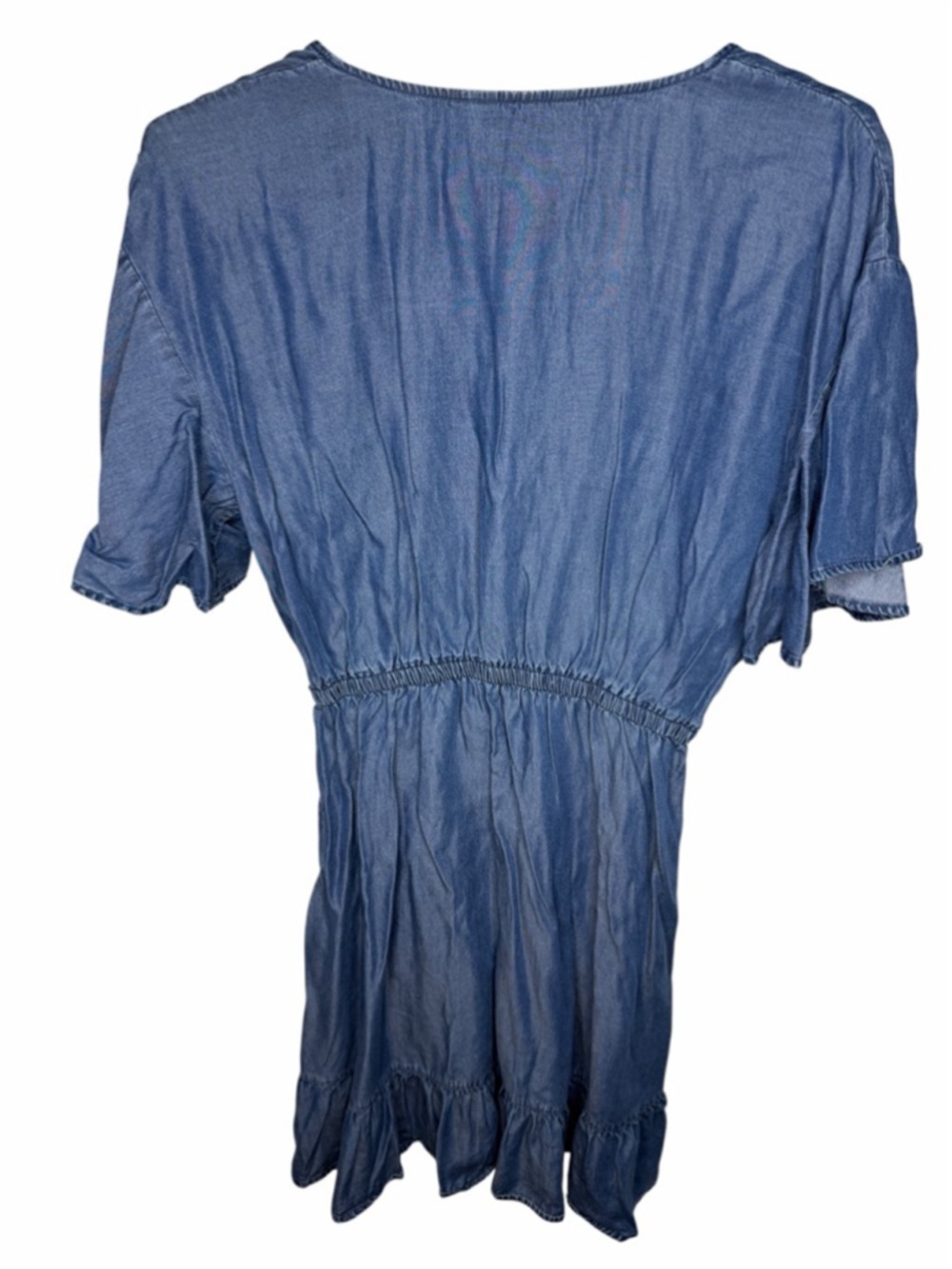 LC Lauren Conrad Chambray Faux Wrap Ruffle Dress Size Large - Picture 5 of 7